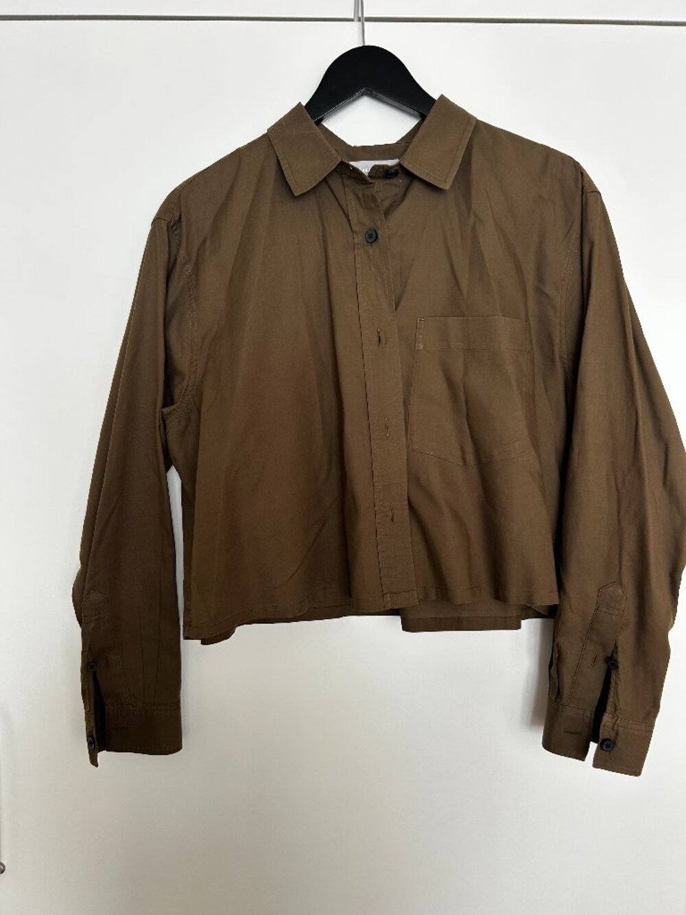 Everlane Way-Short Shirt in silky cotton, size M in beech/olive brown.